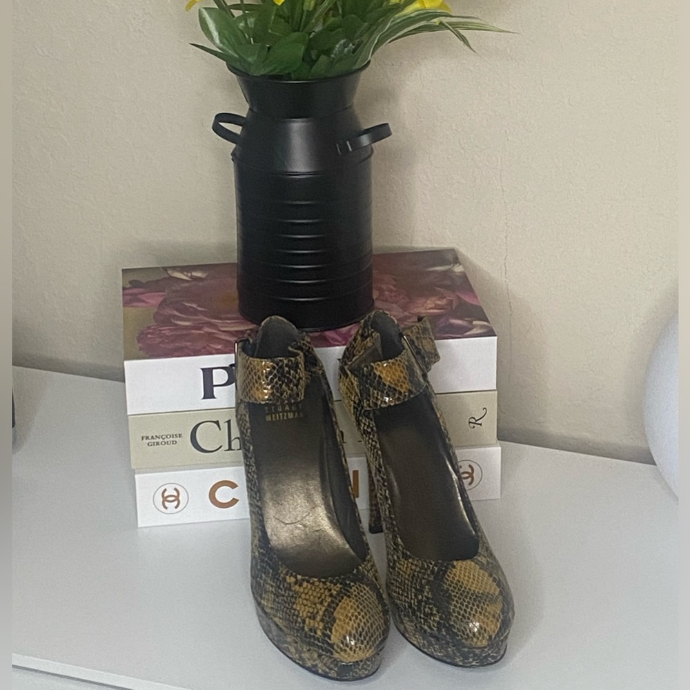 Stuart Weitzman yellow reptile skin